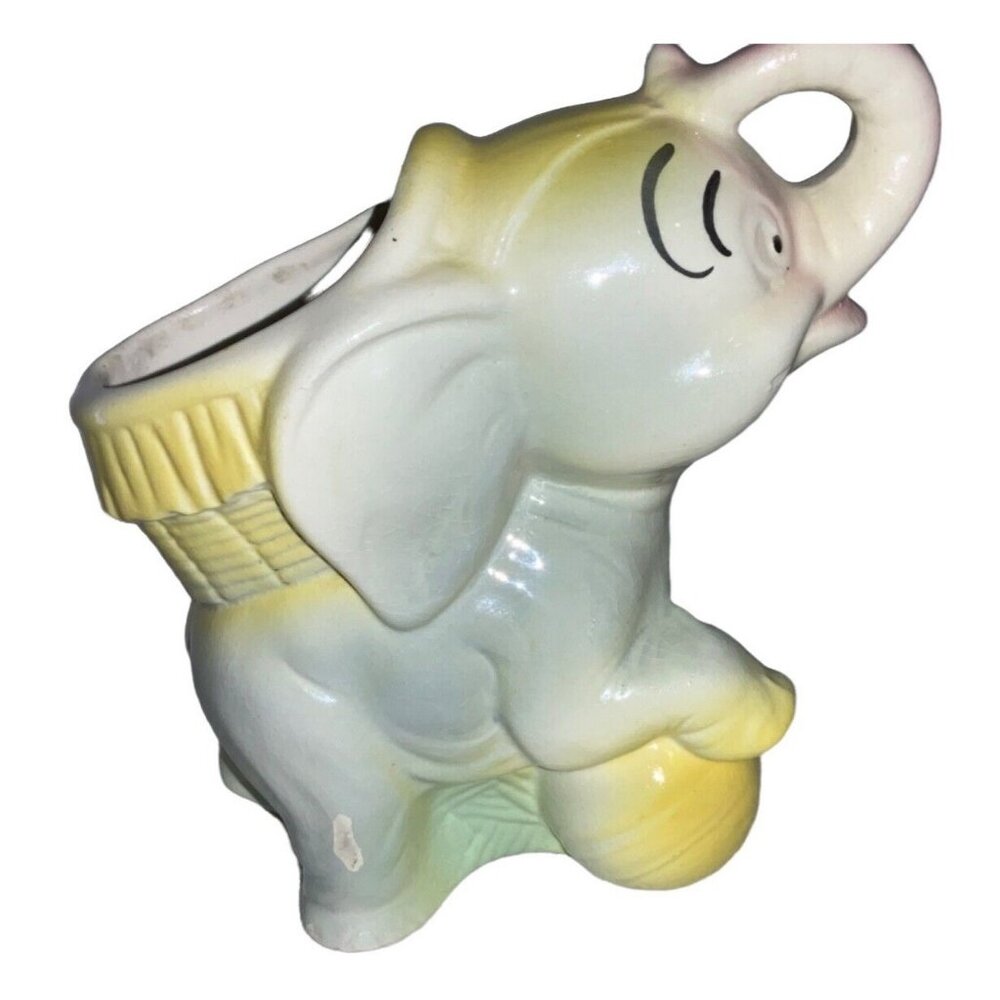 Ceramic Elephant Planter With Hand-Painted Details Vintage